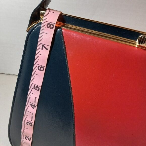 Vintage Navy/Red Box Satchel Handbag, Granny chic Cottagecore Grandmacore - Picture 11 of 11